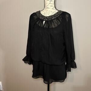 Jackie Jon New York, black long sleeve blouse size Large